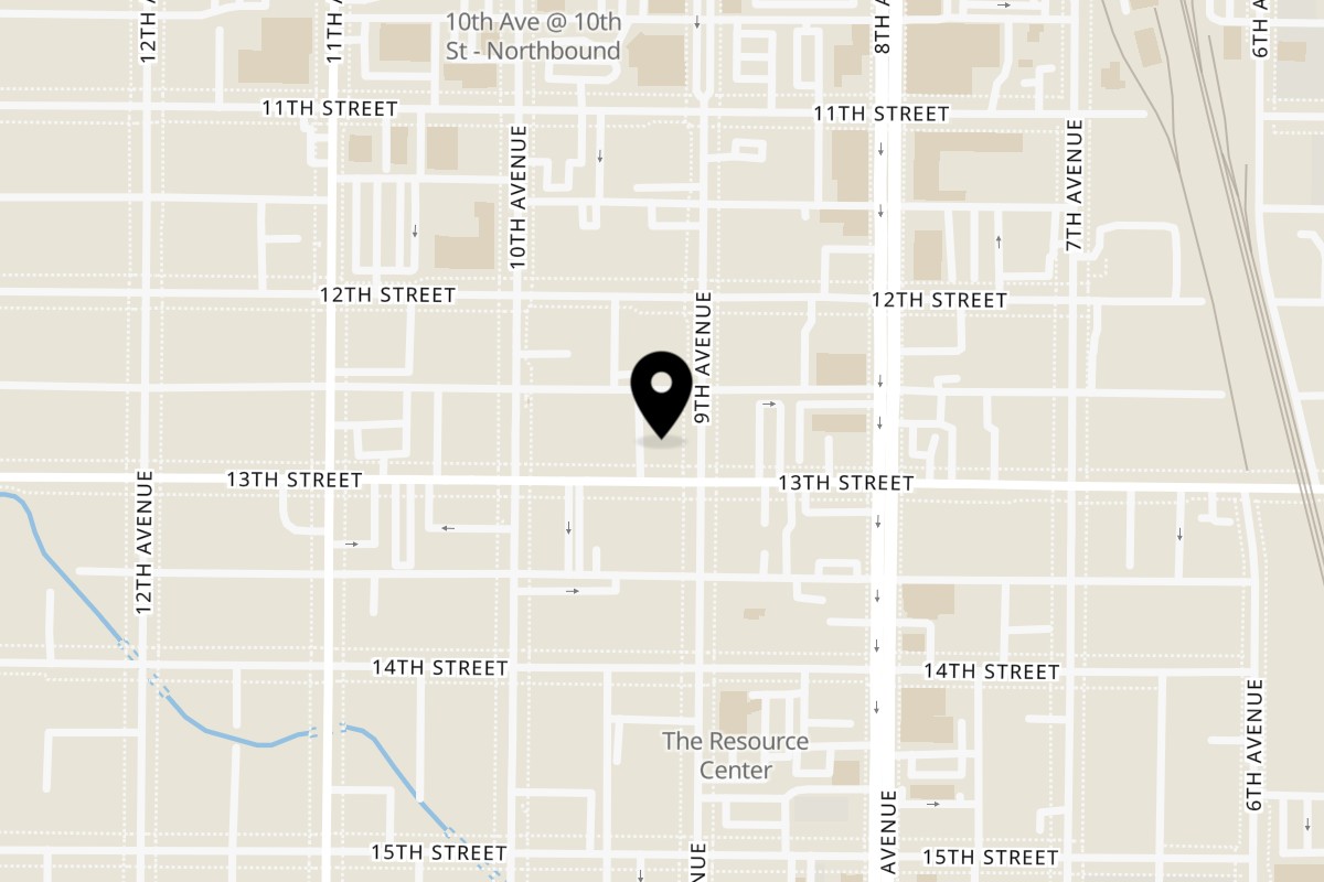 Map showing the location of Lafayette's Creperie on 1221 9th Ave in Greeley